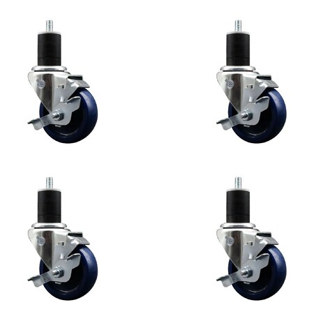 Service Caster 3.5'' Solid Poly Swivel 1-3/4'' Expanding Stem Caster Set with Brake, 4PK SCC-EX20S3514-SPUS-TLB-134-4